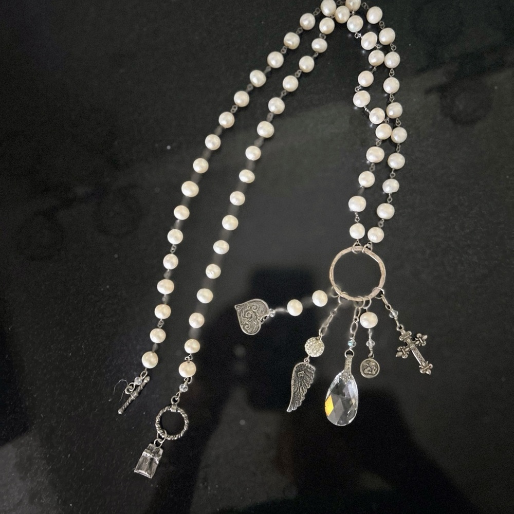 Real Pearl , silver, Charm Necklace